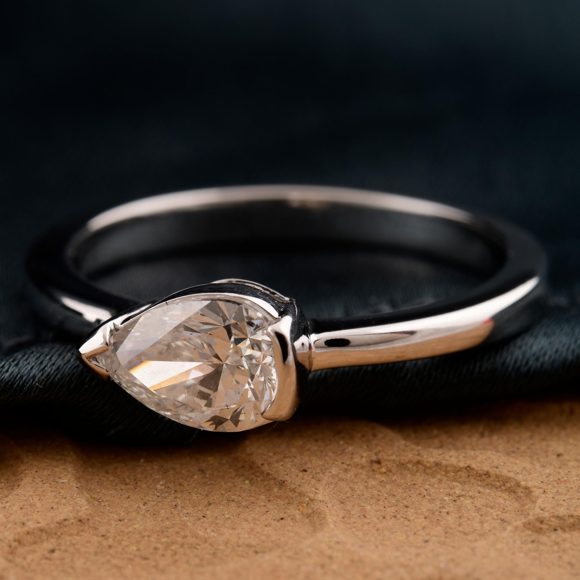 Pear Cut SI Clarity HI Color Solitaire Pear Diamond Wedding Ring 14 Karat White Gold For Sale