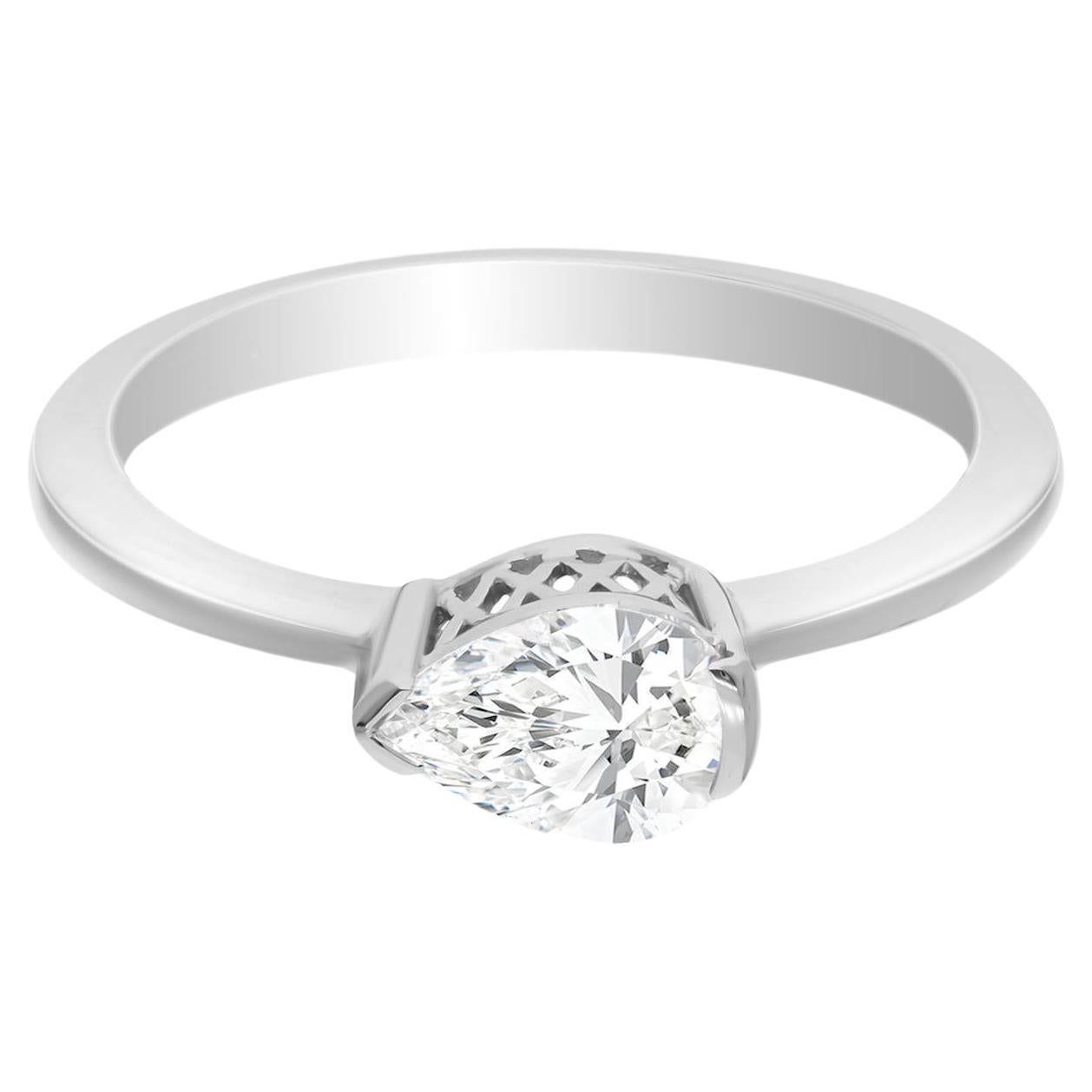 SI Claridad HI Color Diamante Solitario Pera Alianza 14 Kilates Oro Blanco