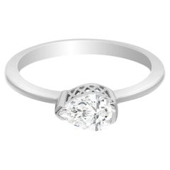 SI Claridad HI Color Diamante Solitario Pera Alianza 14 Kilates Oro Blanco