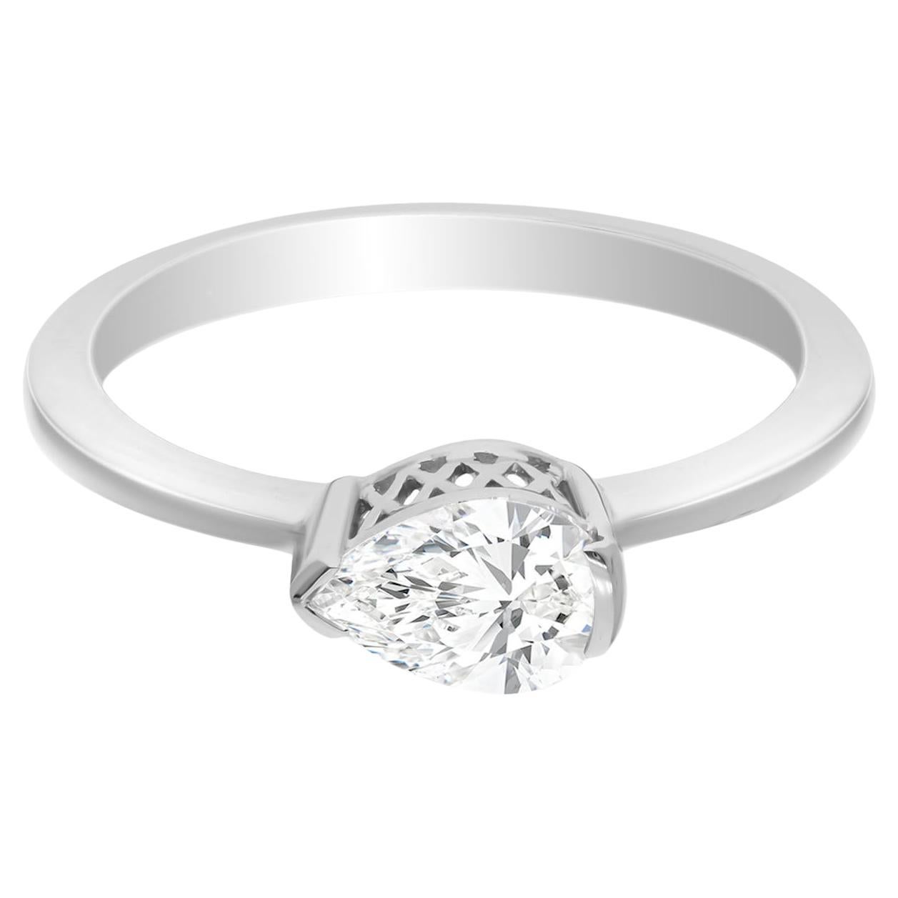SI Chiarezza HI Colore Anello nuziale solitario con diamante a pera in oro bianco 14 carati