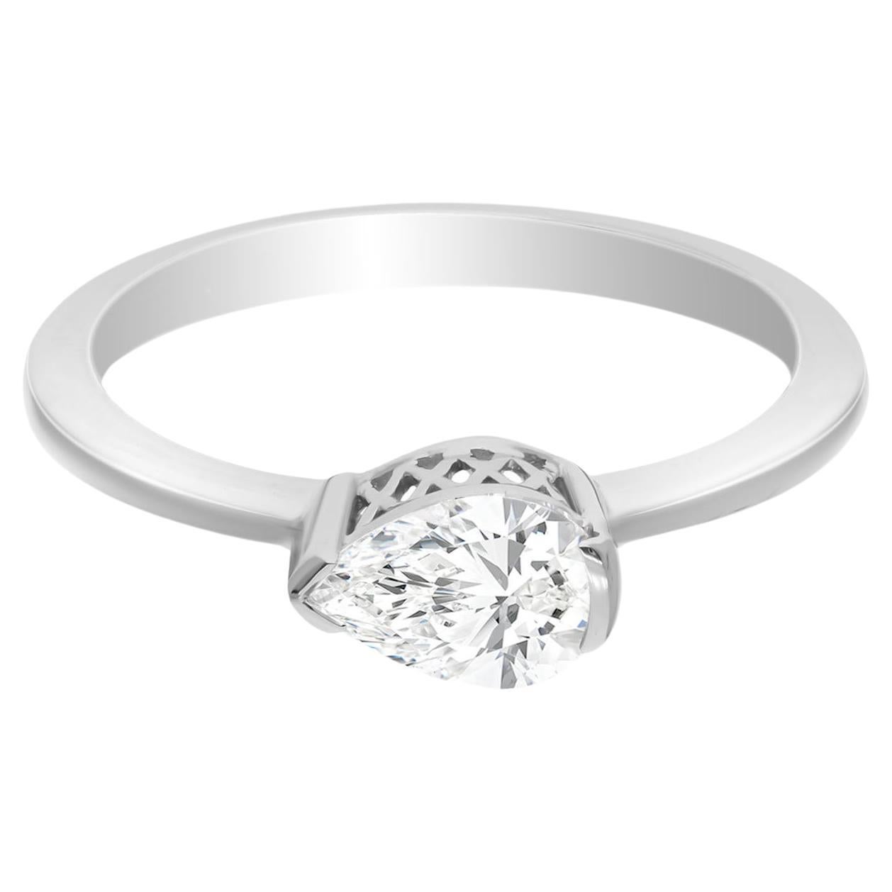 SI Clarity HI Color Solitaire Pear Diamond Wedding Ring 18 Karat White Gold  For Sale