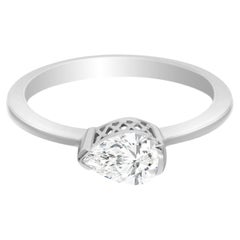 SI Clarity HI Color Solitaire Pear Diamond Wedding Ring 18 Karat White Gold 