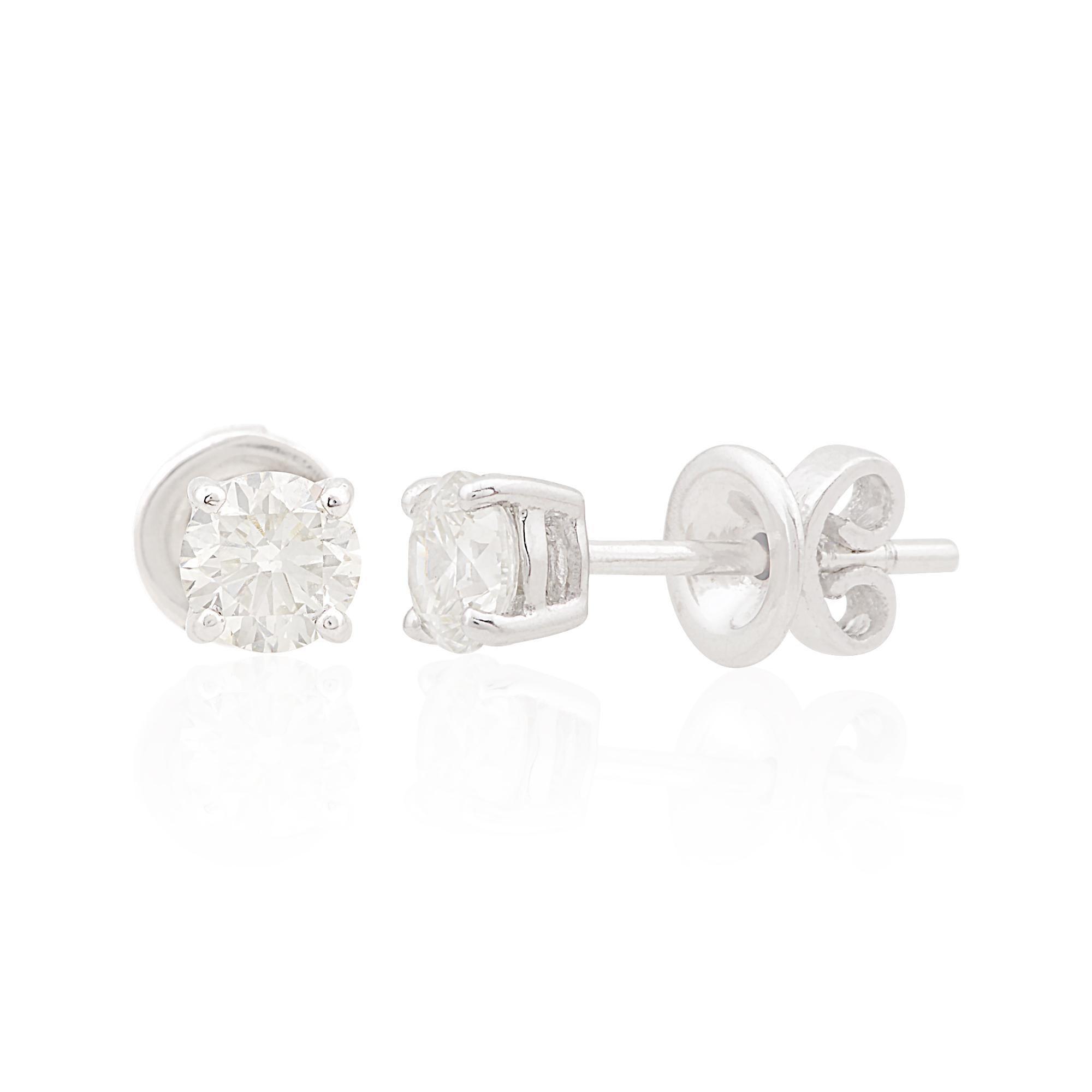 Round Cut SI Clarity HI Color Solitaire Round Diamond Stud Earrings 10 Karat White Gold For Sale