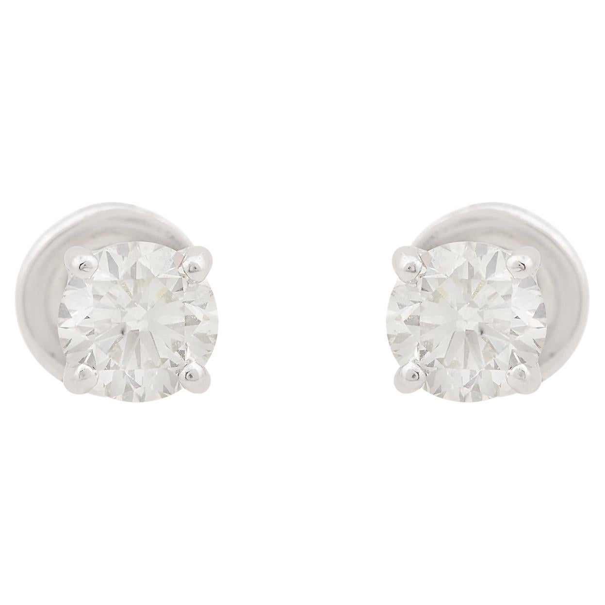 SI Clarity HI Color Solitaire Round Diamond Stud Earrings 10 Karat White Gold