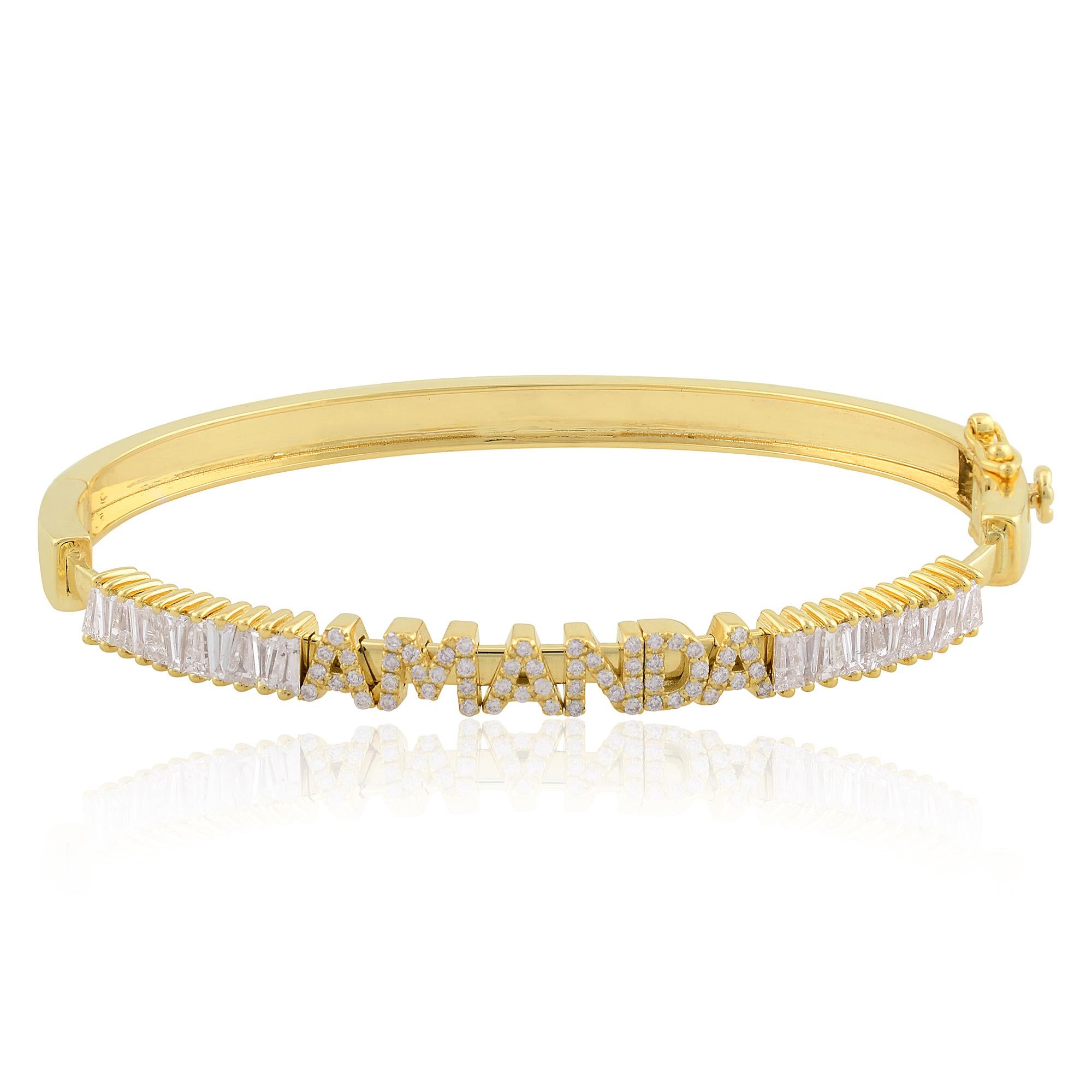 SI Reinheit HI Farbe spitz zulaufendes Baguette-Diamant- Name-Armband 14 Karat Gelbgold (Moderne) im Angebot