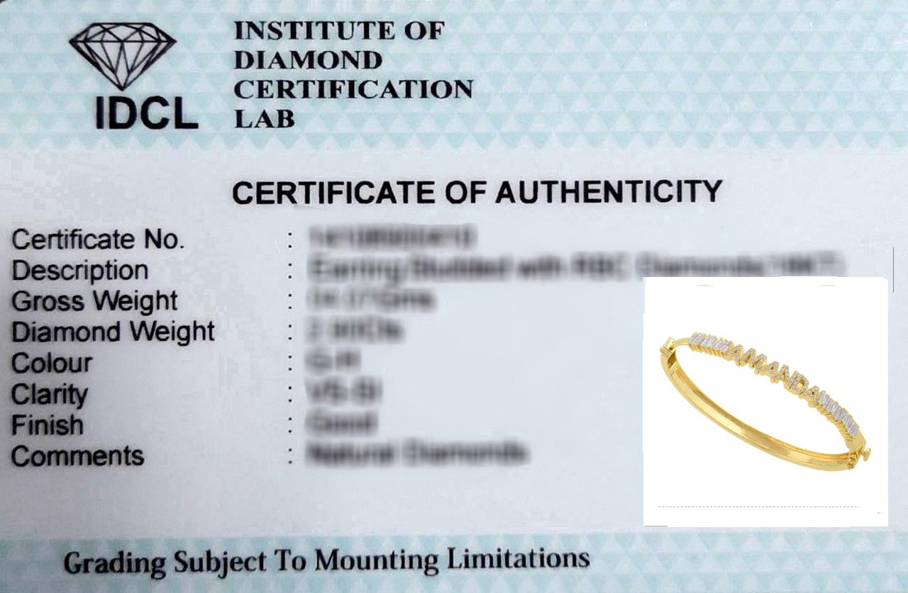SI Clarity HI Color Tapered Baguette Diamond Name Bracelet 14 Karat Yellow Gold For Sale 2