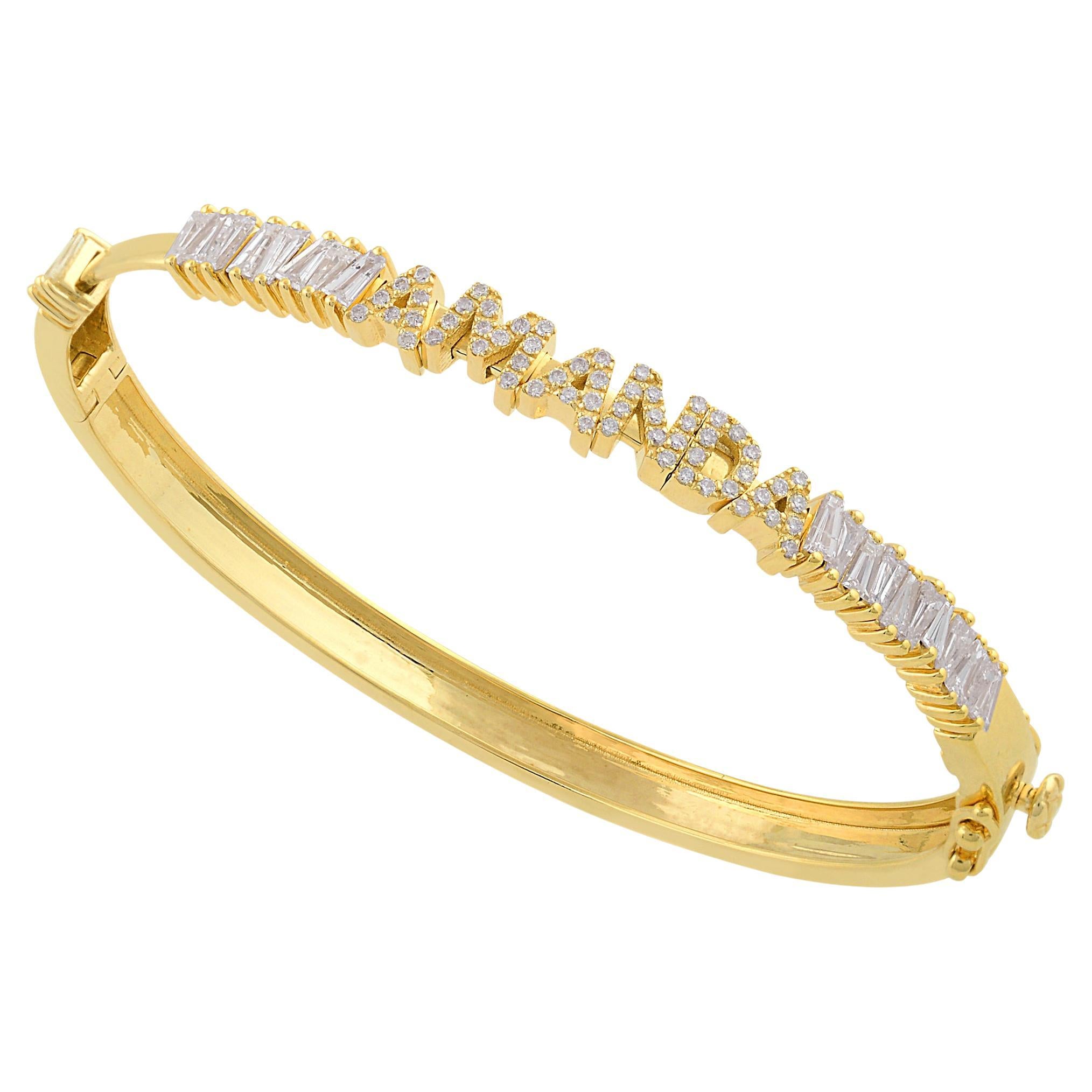 SI Reinheit HI Farbe spitz zulaufendes Baguette-Diamant- Name-Armband 14 Karat Gelbgold im Angebot