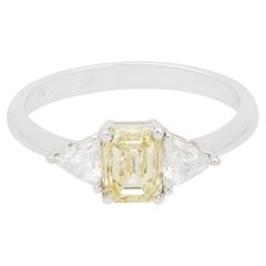 SI Clarity HI Color Trillion & Emerald Cut Diamond Ring 18k White Gold Jewelry