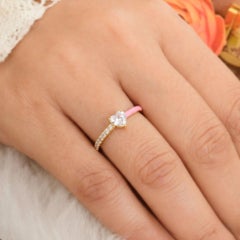 SI/H 0.55Ct Heart Cut Diamond 14k Yellow Gold Enamel Band Promise Ring