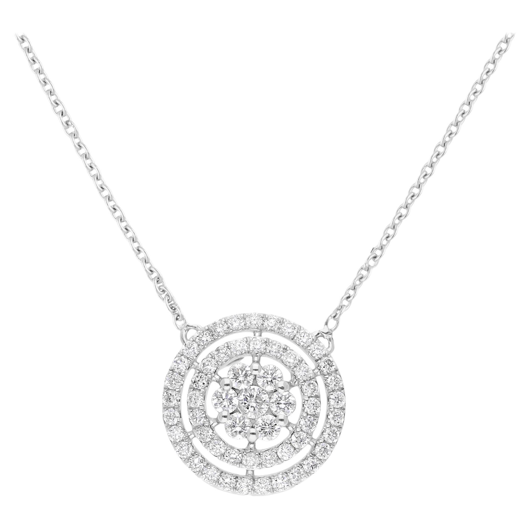 SI/H 0.77 Carat Diamond Double Halo Pendant Necklace 14 Karat White Gold