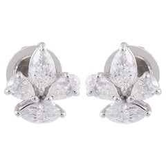 SI/H 1.05 Carat Diamond Cluster Floral Stud Earrings 14 Karat White Gold
