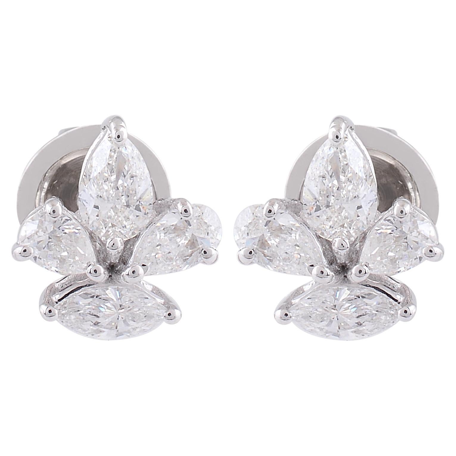 SI/H 1.05 Carat Diamond Cluster Floral Stud Earrings 18 Karat White Gold