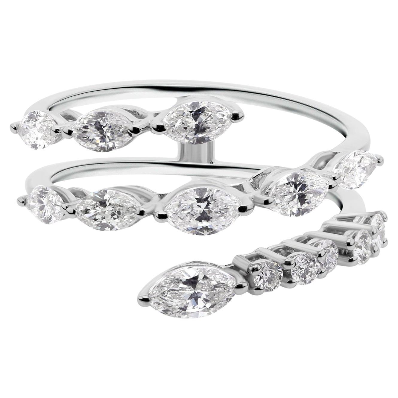 Im Angebot: SI/H 1,14 Karat Diamant Multi Row Wrap Band Ring 14K Weißgold ()