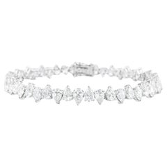 SI/H 13.05 Bracciale da tennis con diamanti taglio pera per il fidanzamento, oro bianco massiccio 18 carati