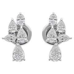 Orecchini a grappolo con diamanti a taglio misto SI/H 1,36ct in oro bianco 14 carati