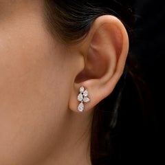 1.36 Ct Pear & Oval Cut Natural Diamond 18k Solid Gold Stud Earrings Screw Back