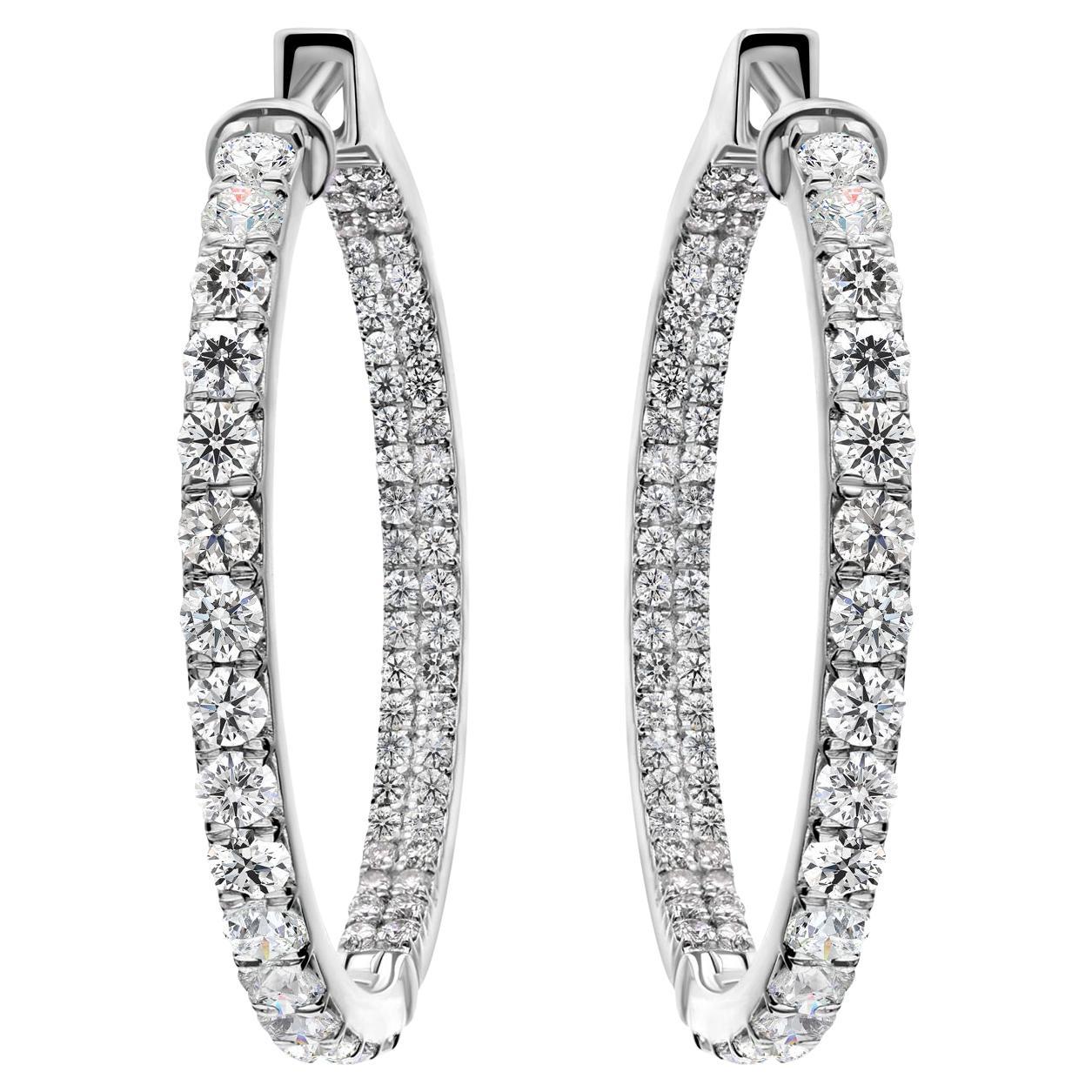 SI/H Pendientes de aro de diamantes de 1,47 quilates de oro blanco de 14 quilates en venta