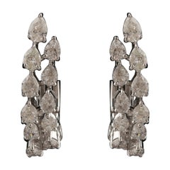 SI/H 1.57Ct Natural Diamond Pear Cut Double Line Hoop Earrings 18k White Gold