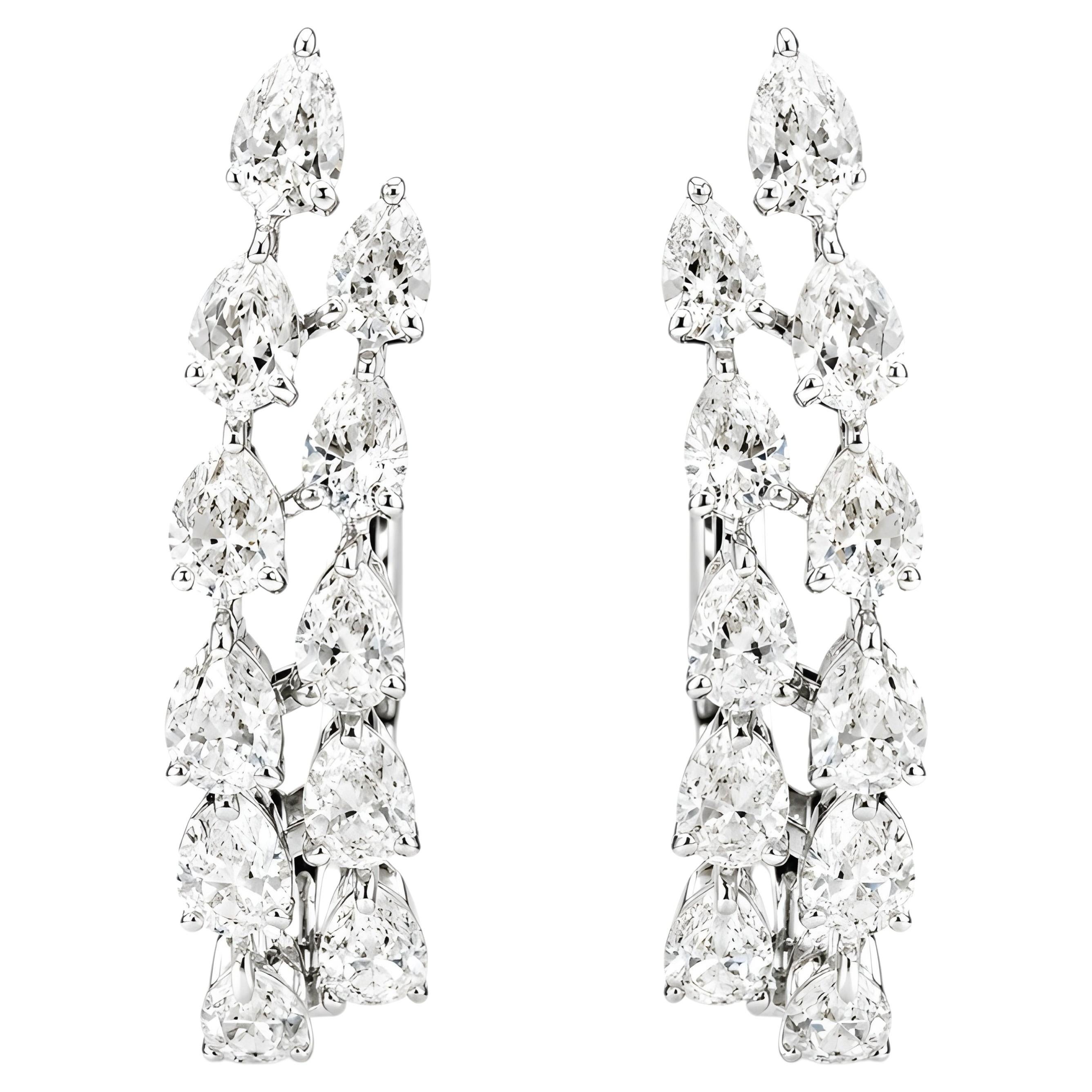 1.57 Carat Pear Shape Diamond Hoop Earrings in 18K White Gold For Sale