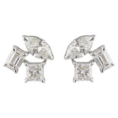 Multi Shape SI/H 2.32ct Natural Diamond Pushback Studs 14k White Gold Earrings
