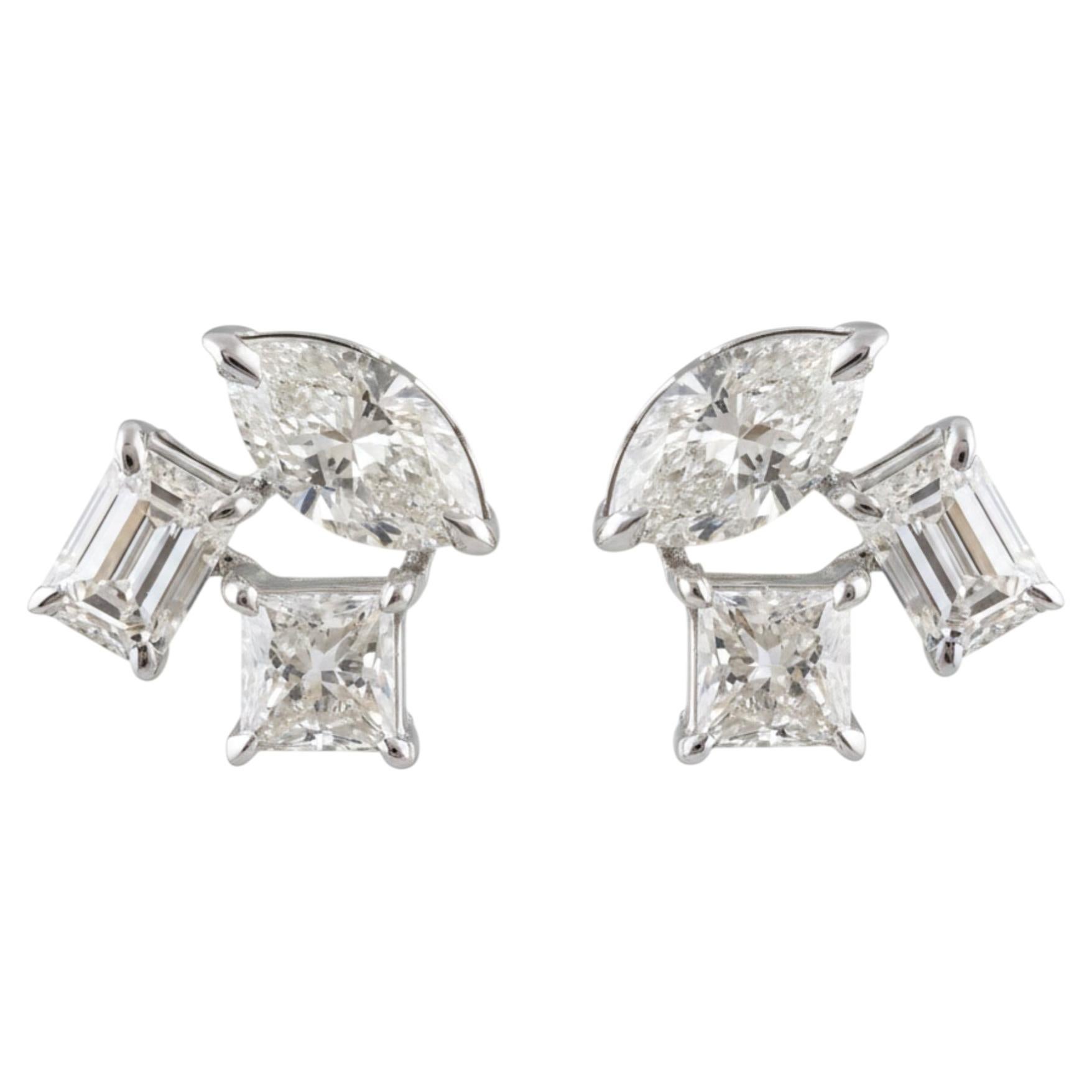 SI/H 2.32 Carat Natural Diamond Pushback Stud Earrings 18 Karat White Gold