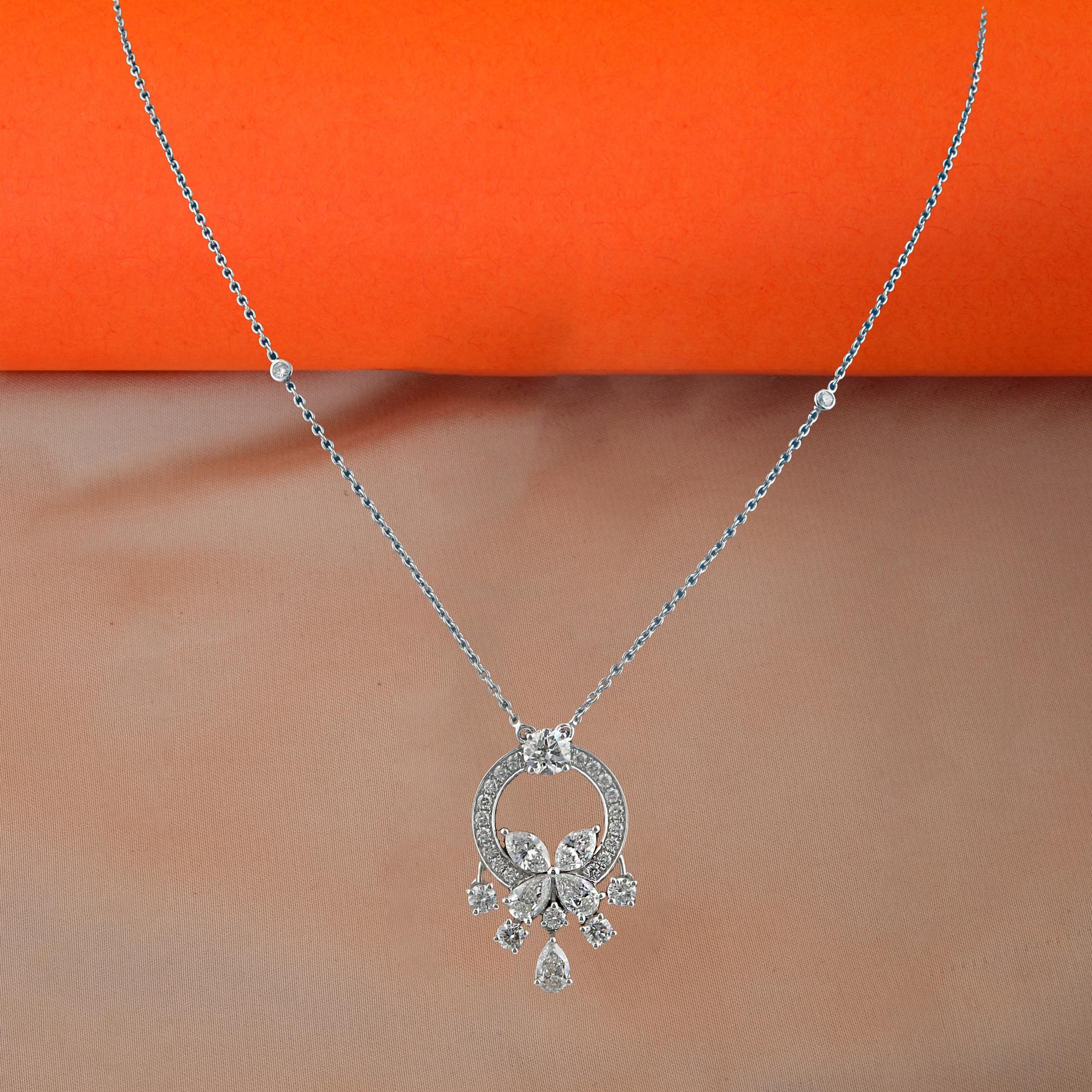 Taglio misto Collana con ciondolo aureola floreale con diamanti naturali SI/H 2,69 carati in oro bianco 14 carati in vendita