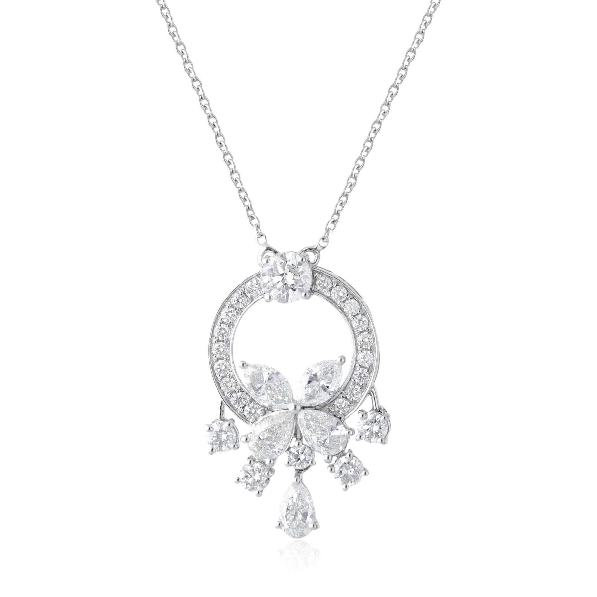 Moderno Collana con ciondolo a forma di aureola floreale con diamante naturale SI/H 2,69 carati in oro bianco 18 carati in vendita