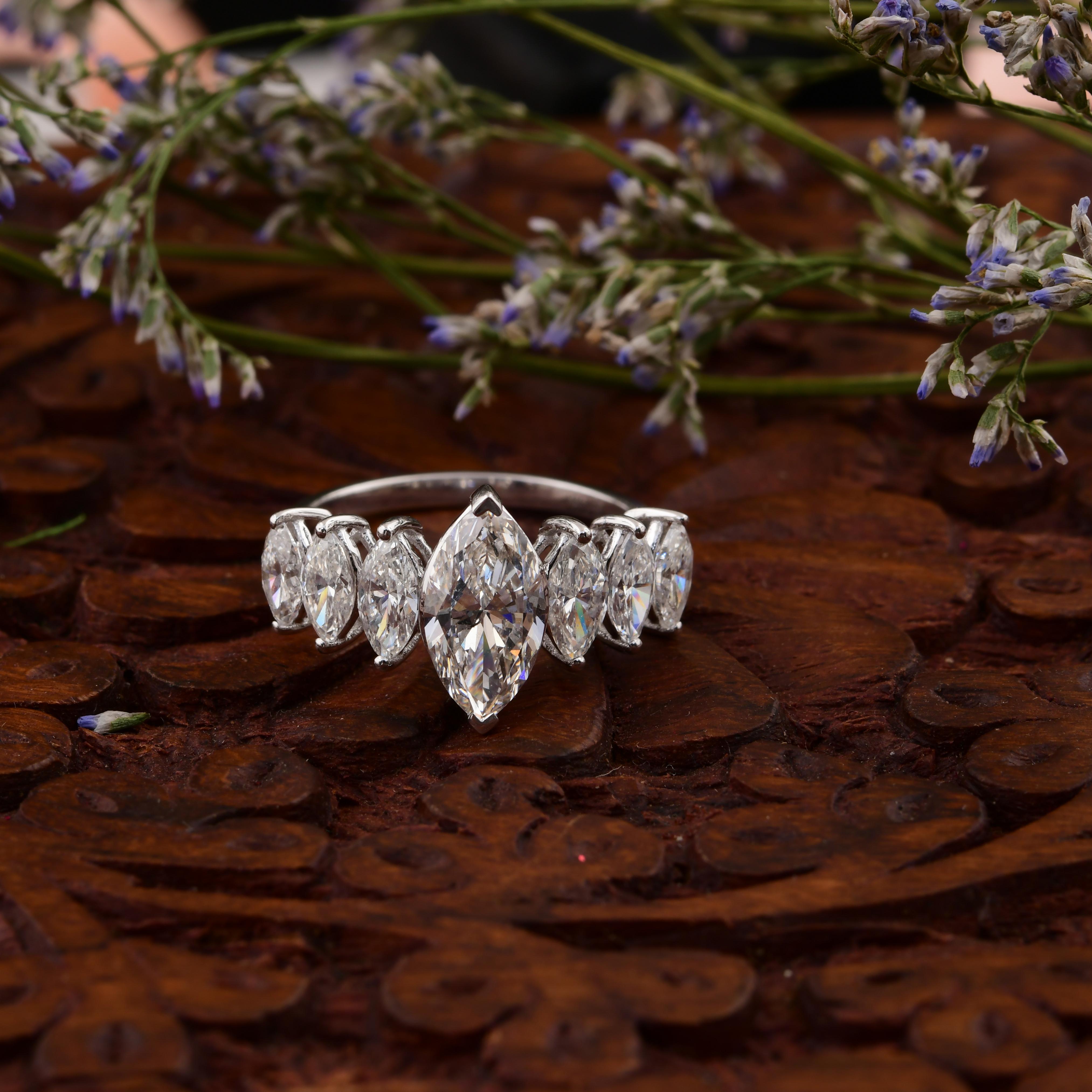 Im Angebot: SI/H 2.75Ct Diamant Marquise Verlobungsring 14 Karat Weißgold Schmuck () 5