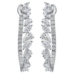 SI/H 3.58ct Pear Marquise Diamond J-Hoop Earrings 14K White Gold