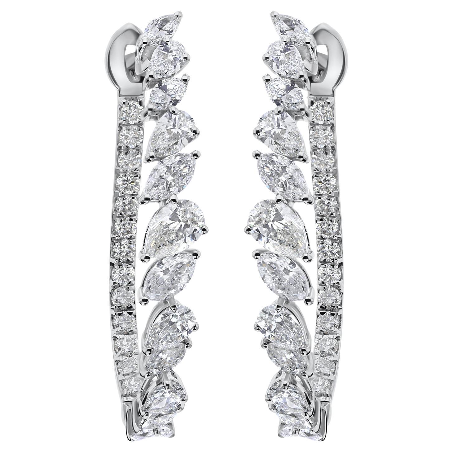 SI/H 3.58ct Pear Marquise Diamond J-Hoop Earrings 18K White Gold