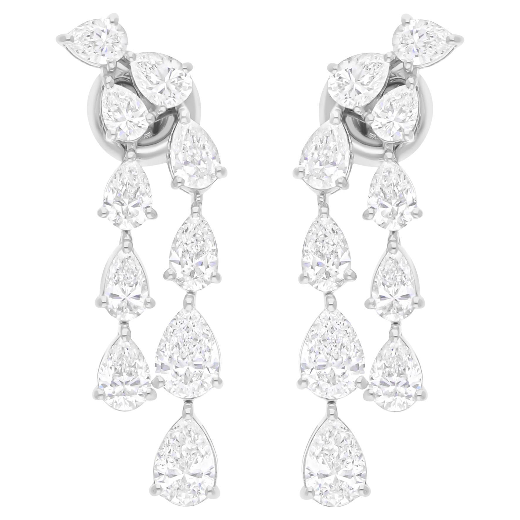 SI/H 3.78Ct Diamond Double Drop Dangle Earrings 18k White Gold All Tariffs Paid