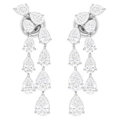 SI/H 3.78Ct Diamond Double Drop Dangle Earrings 18k White Gold All Tariffs Paid