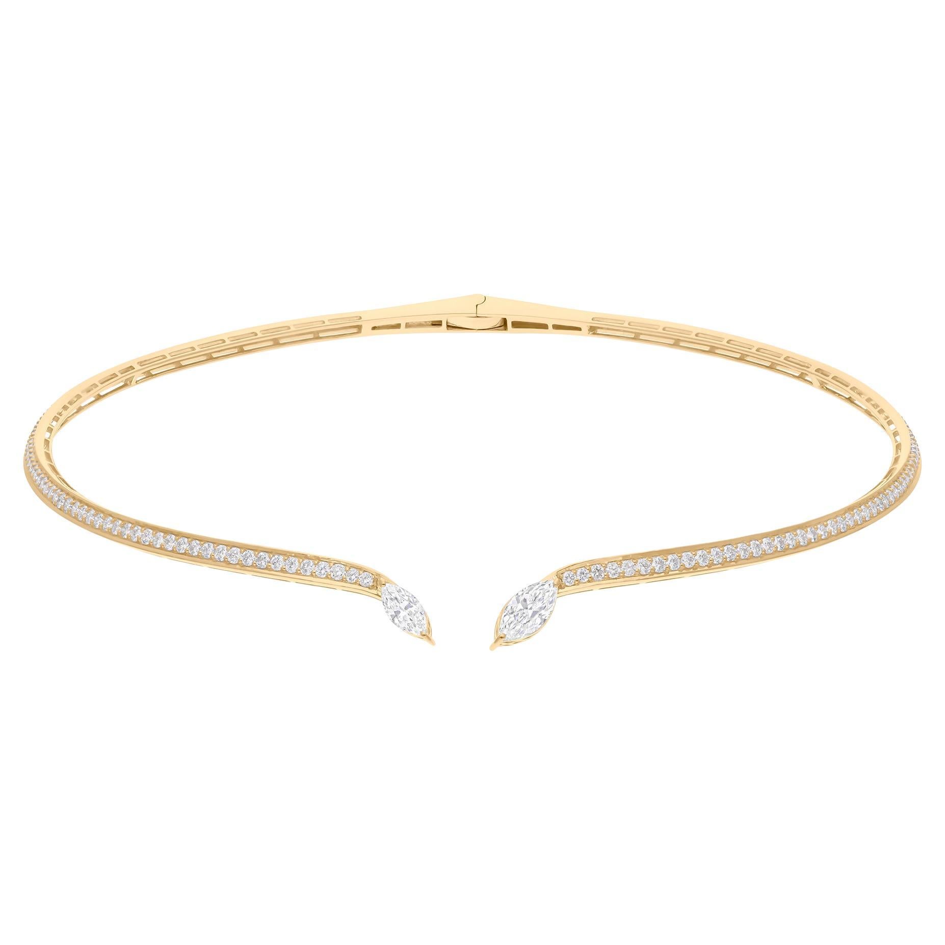 SI/H 3.95Ct Natural Diamond Open Choker Necklace 14K Yellow Gold Fine Jewelry