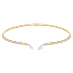 SI/H 3.95Ct Natural Diamond Open Choker Necklace 18K Yellow Gold Fine Jewelry