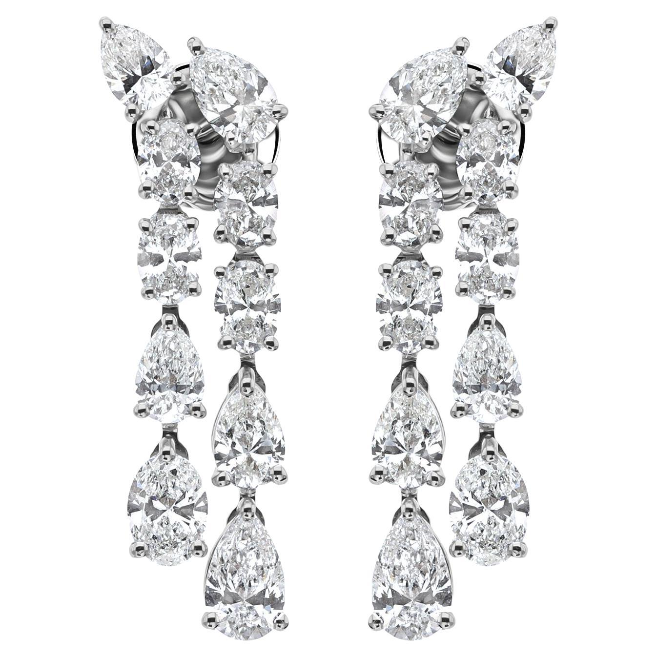 SI/H 4.62ct Diamond Pear Cut Drop Earrings 14K White Gold For Sale
