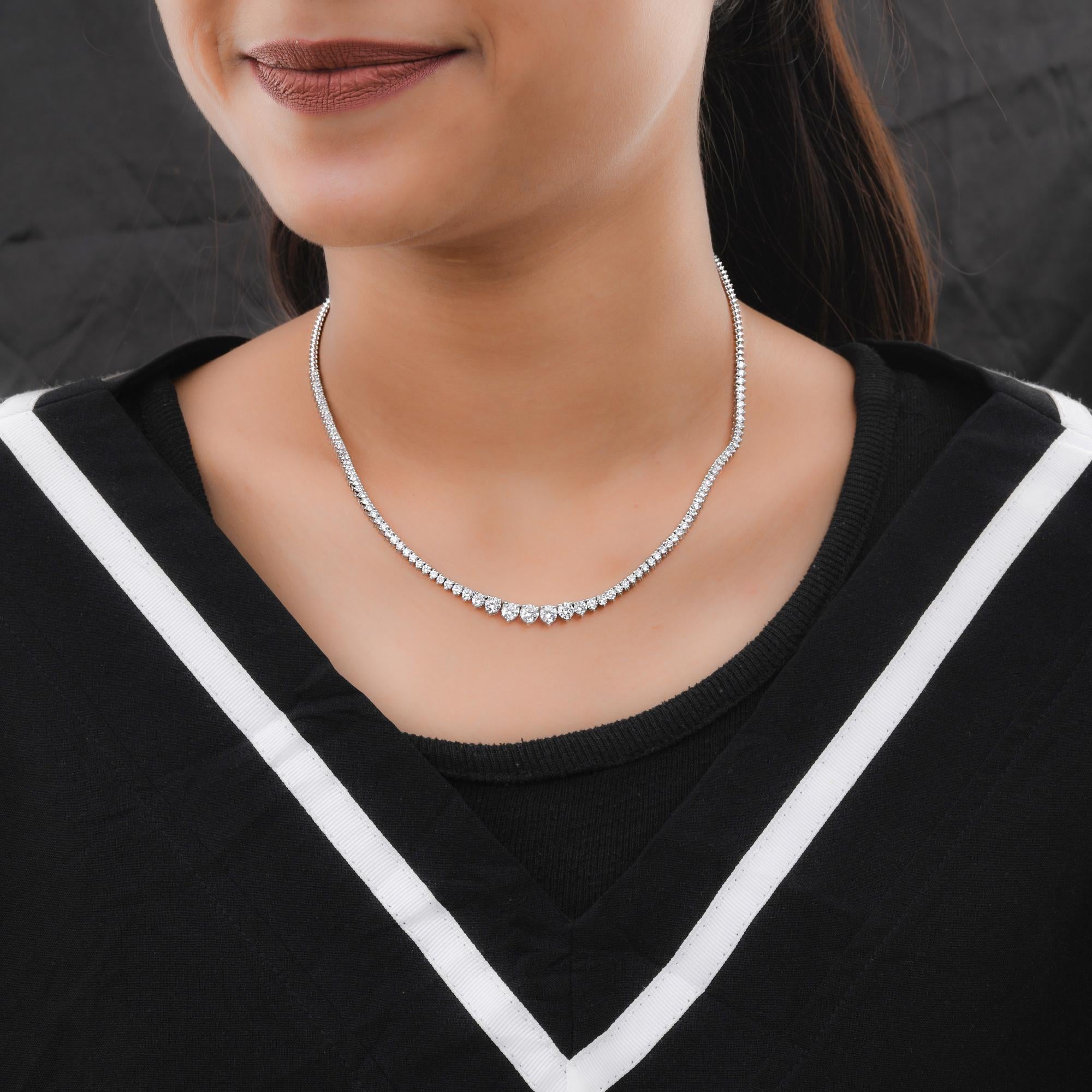 Taglio rotondo Collana nuziale a catena graduata con diamanti SI/H da 4,87 carati in oro bianco 14k Gioielli di pregio in vendita