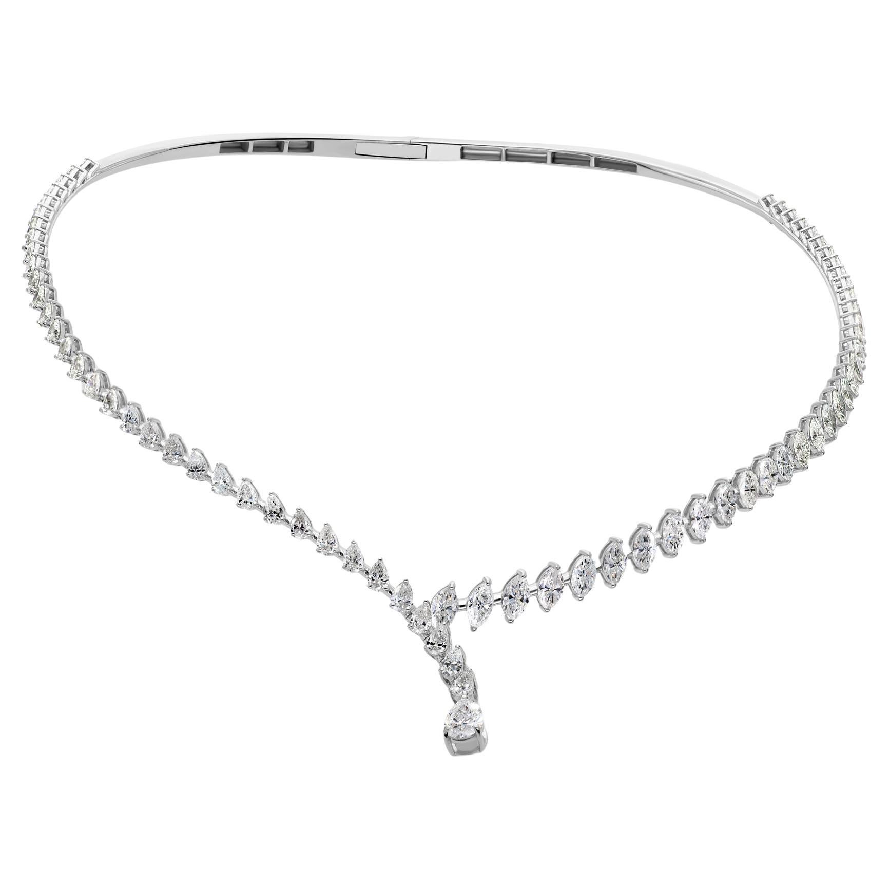 SI/H 6,8 ct Diamante marquesa talla pera Gota Bypass Gargantilla Oro blanco 18k en venta