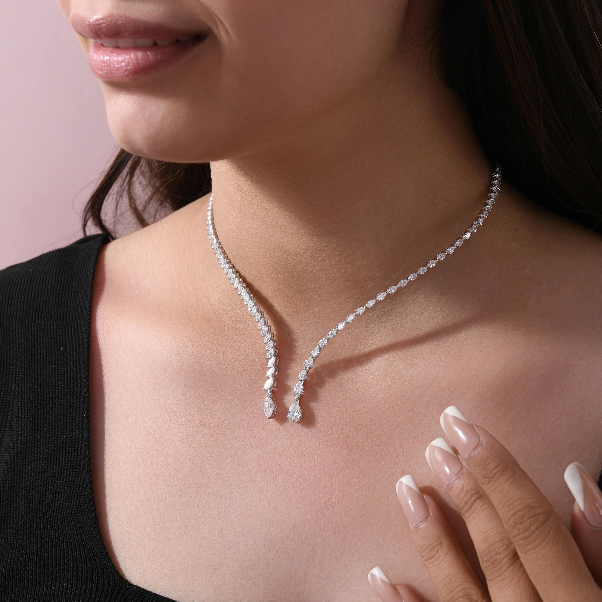 SI/H 7,35 Karat Naturdiamant V-Form Halsband Halskette 14k Weißgold (Modernistisch) im Angebot