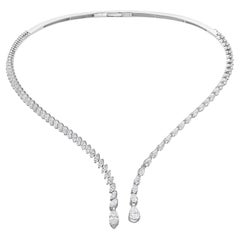 SI/H 7.35 Carat Natural Diamond V Shape Collar Choker Necklace 14k White Gold