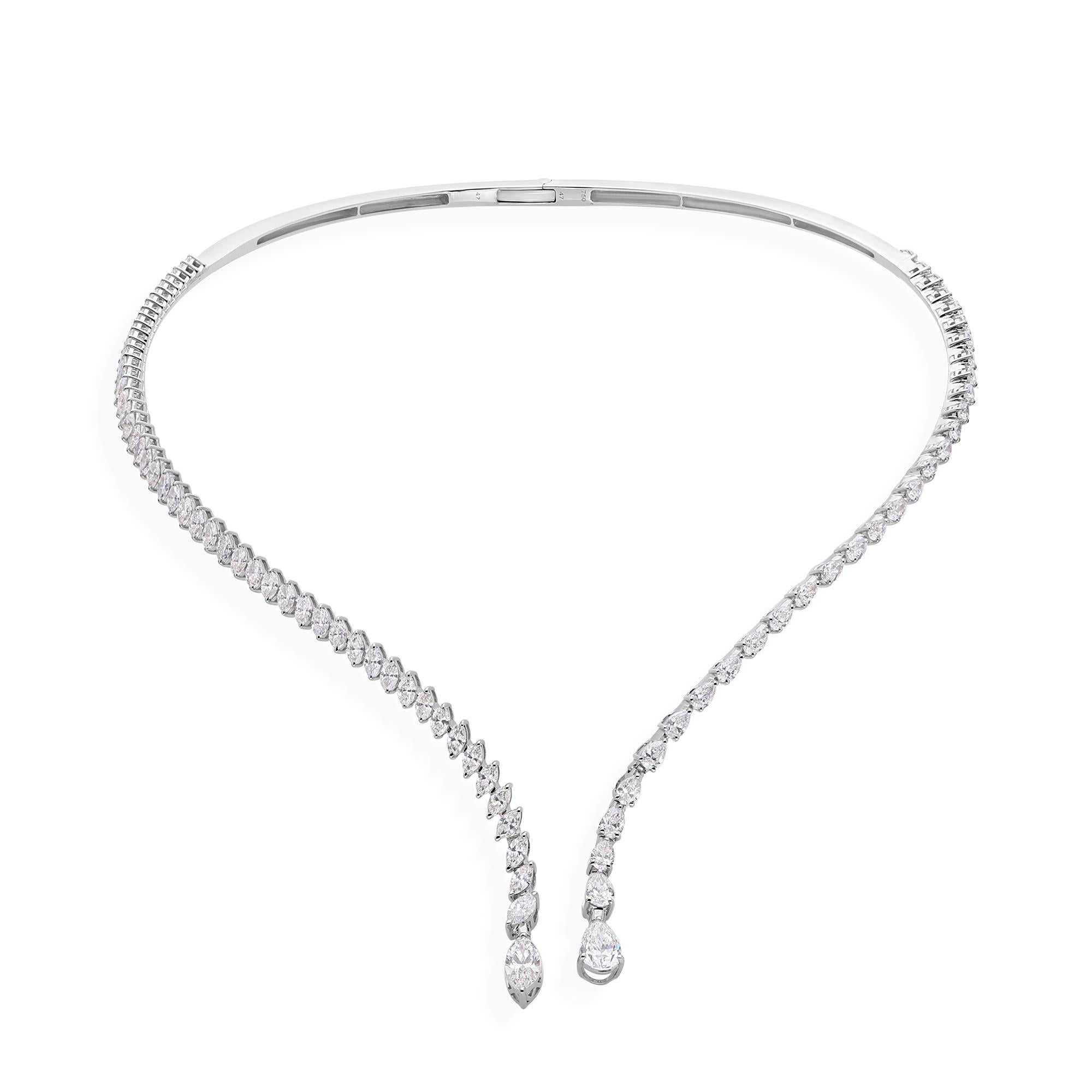 SI/H 7,35 Karat natürlicher Diamant V-Form Halsband Halskette 18k Weißgold (Gemischter Schliff) im Angebot