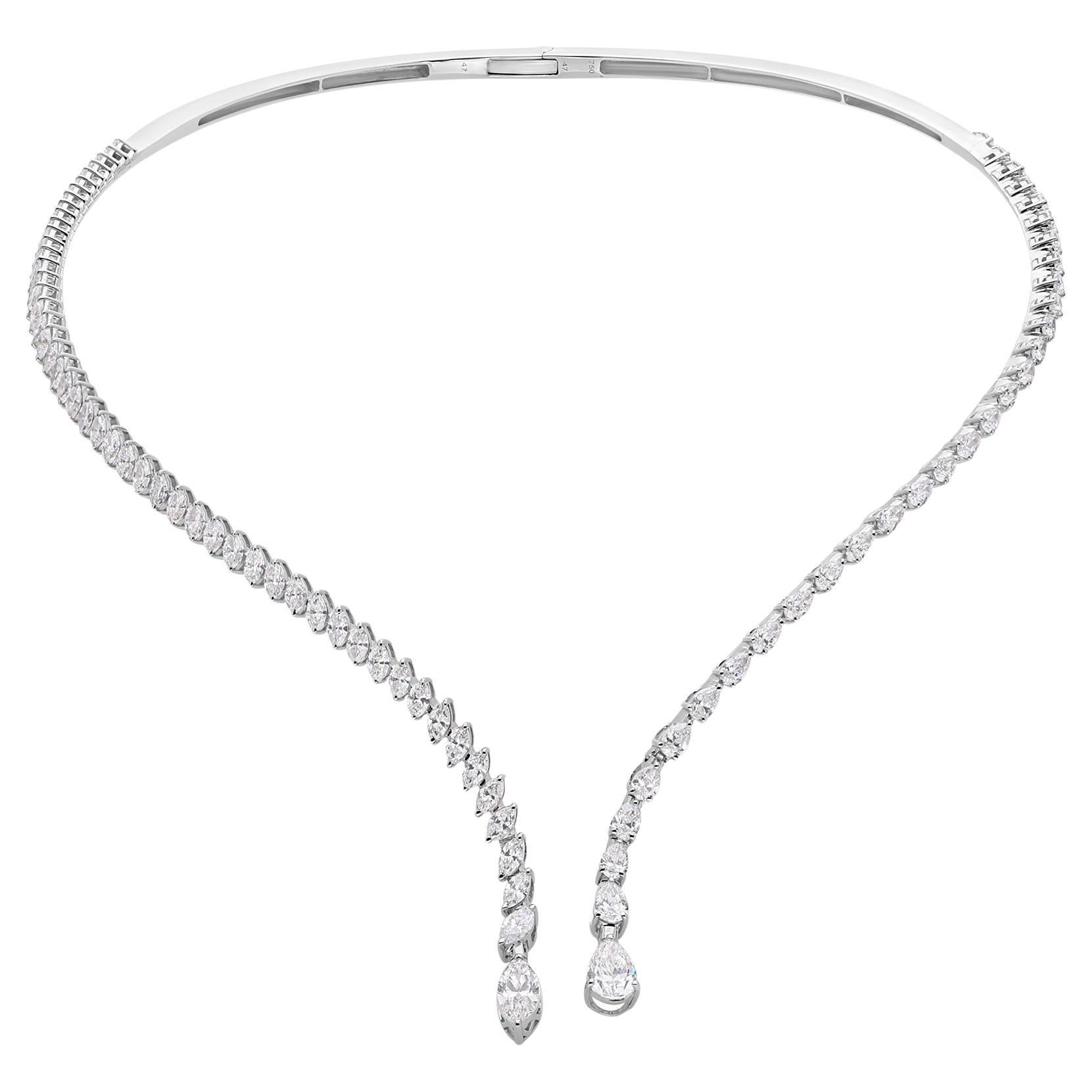 SI/H 7.35 Carat Natural Diamond V Shape Collar Choker Necklace 18k White Gold
