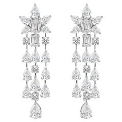 SI/H 9.3 Carat Diamond Long Chandelier Earrings 14k White Gold