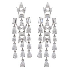 SI/H 9.49 Carat Natural Diamond Chandelier Dangle Earrings 14k White Gold