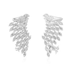 SI/H Baguette Round Brilliant Cut Diamond Angel Wing Earrings 14k White Gold