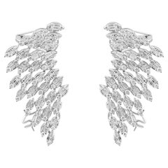 SI/H Baguette Round Brilliant Cut Diamond Angel Wing Earrings 18k White Gold