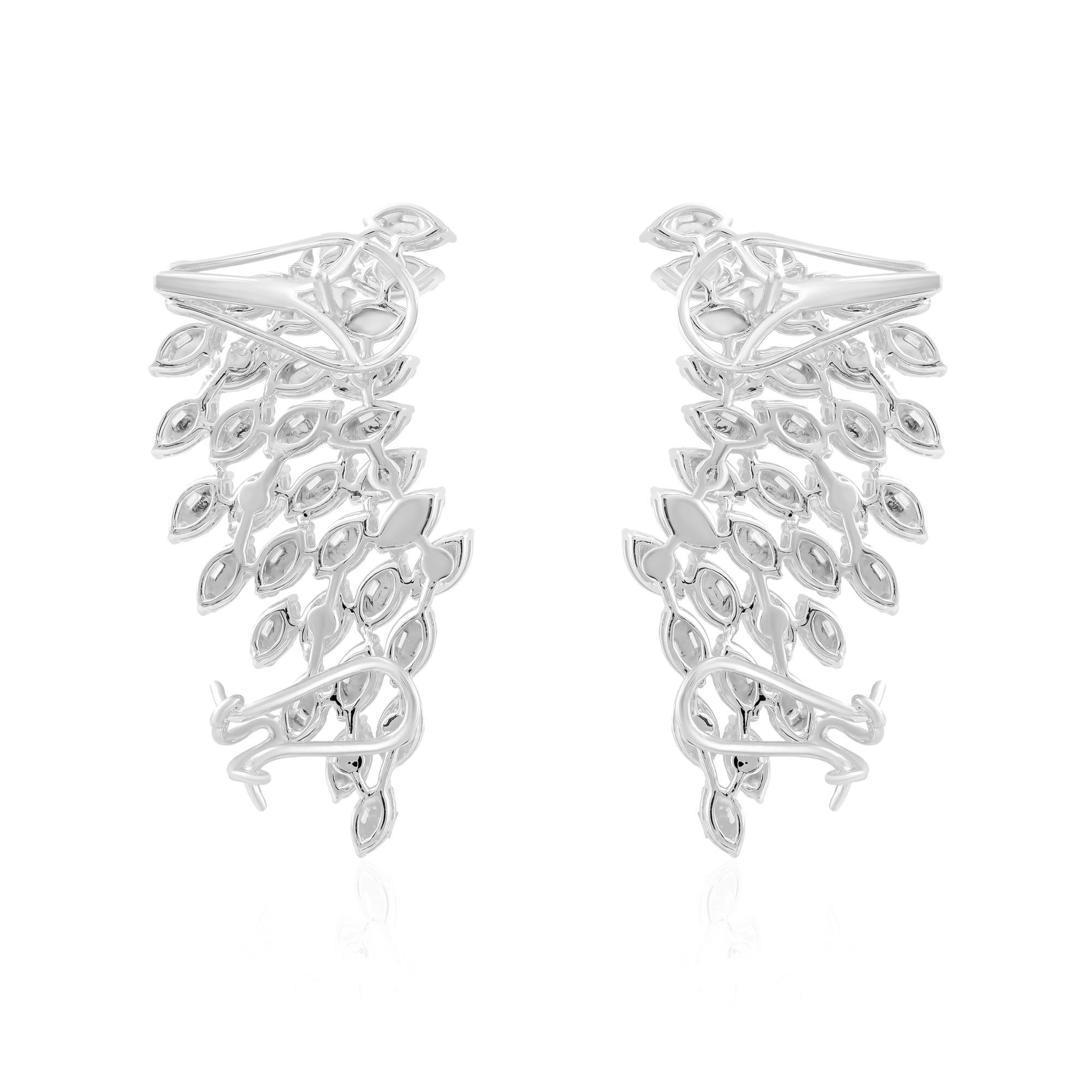 Modern SI/H Baguette Round Brilliant Cut Diamond Angel Wing Earrings 18k White Gold For Sale