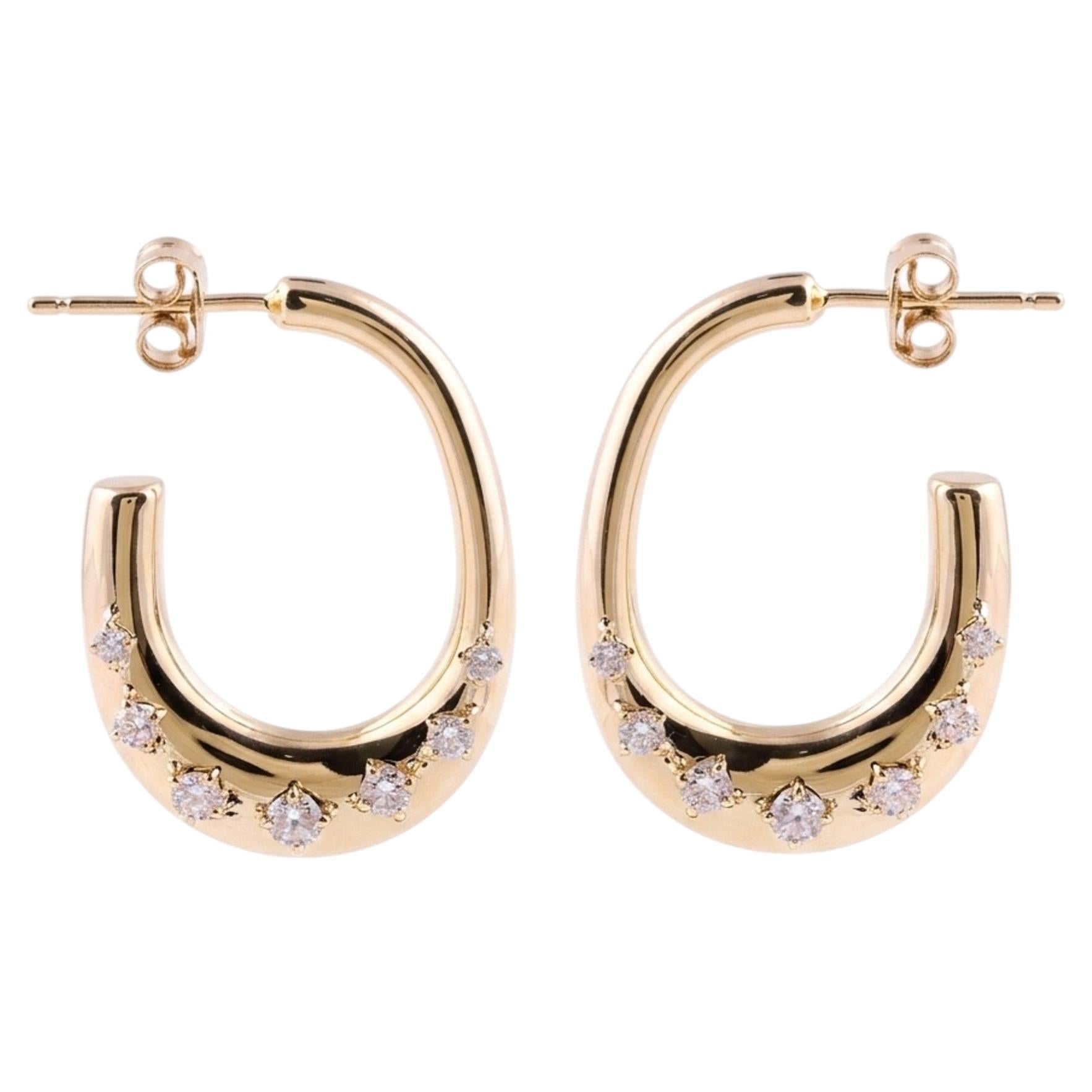 Natural Diamond Open Hoop Earrings 0.59 Carats in 18K Yellow Gold