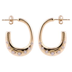 Natural Diamond Open Hoop Earrings 0.59 Carats in 18K Yellow Gold