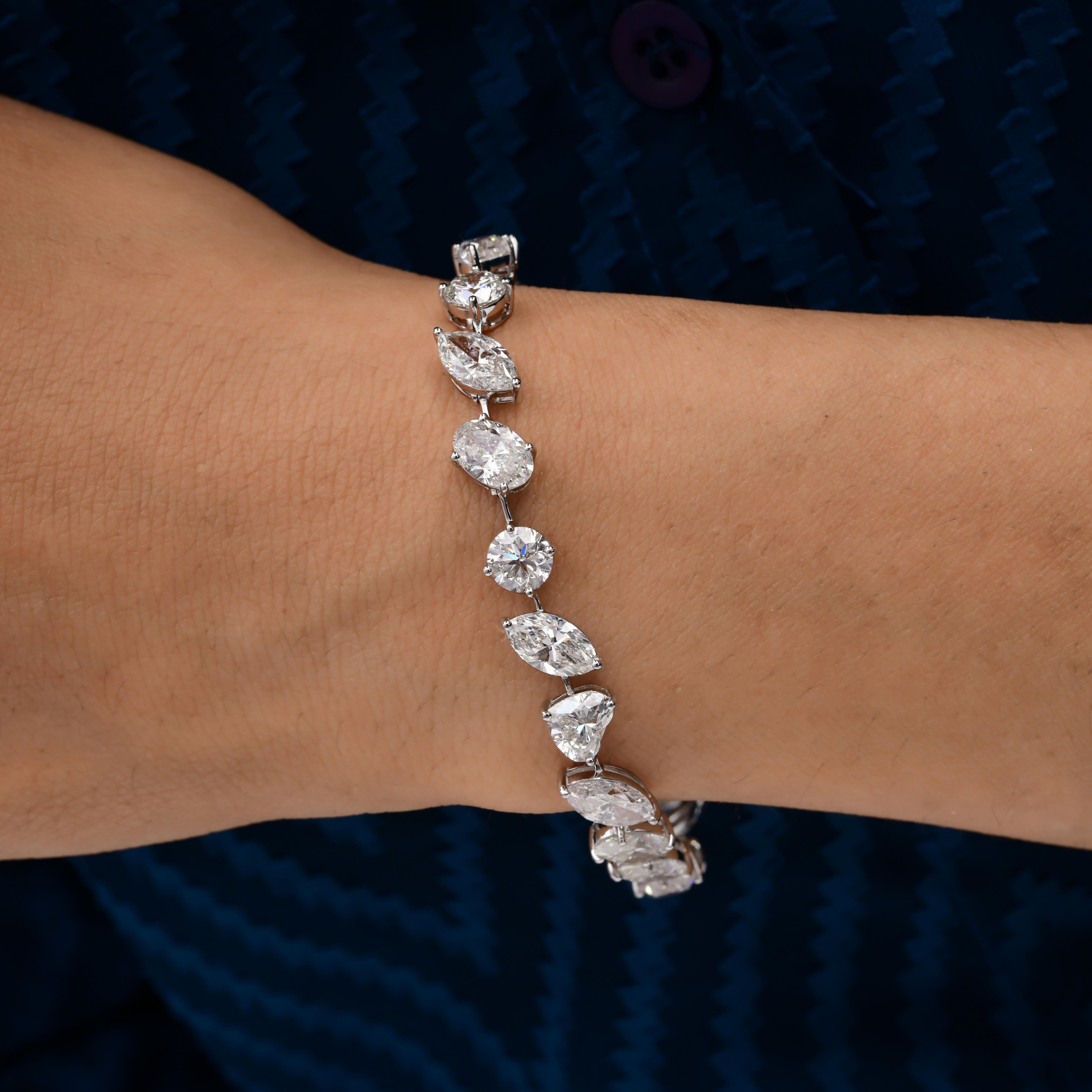 SI/H Certified Diamond 18.45 Carats Link Bracelet 18k Solid White Gold In New Condition For Sale In Diera, Dubai