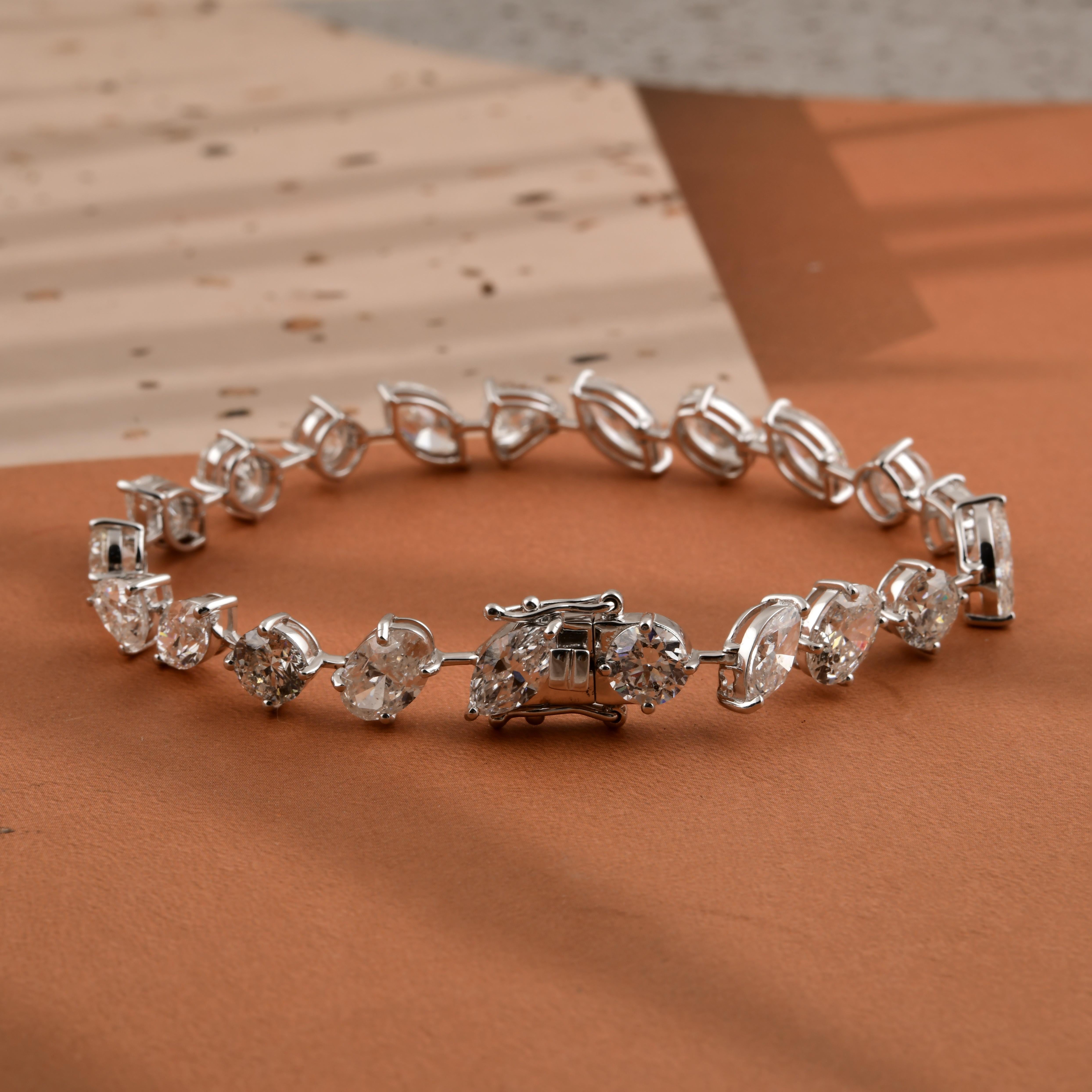 SI/H Certified Diamond 18.45 Carats Link Bracelet 18k Solid White Gold For Sale 1